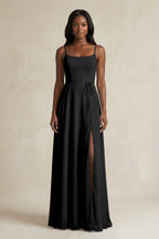 A-Line Spaghetti Straps Chiffon Bridesmaid Dress in Black