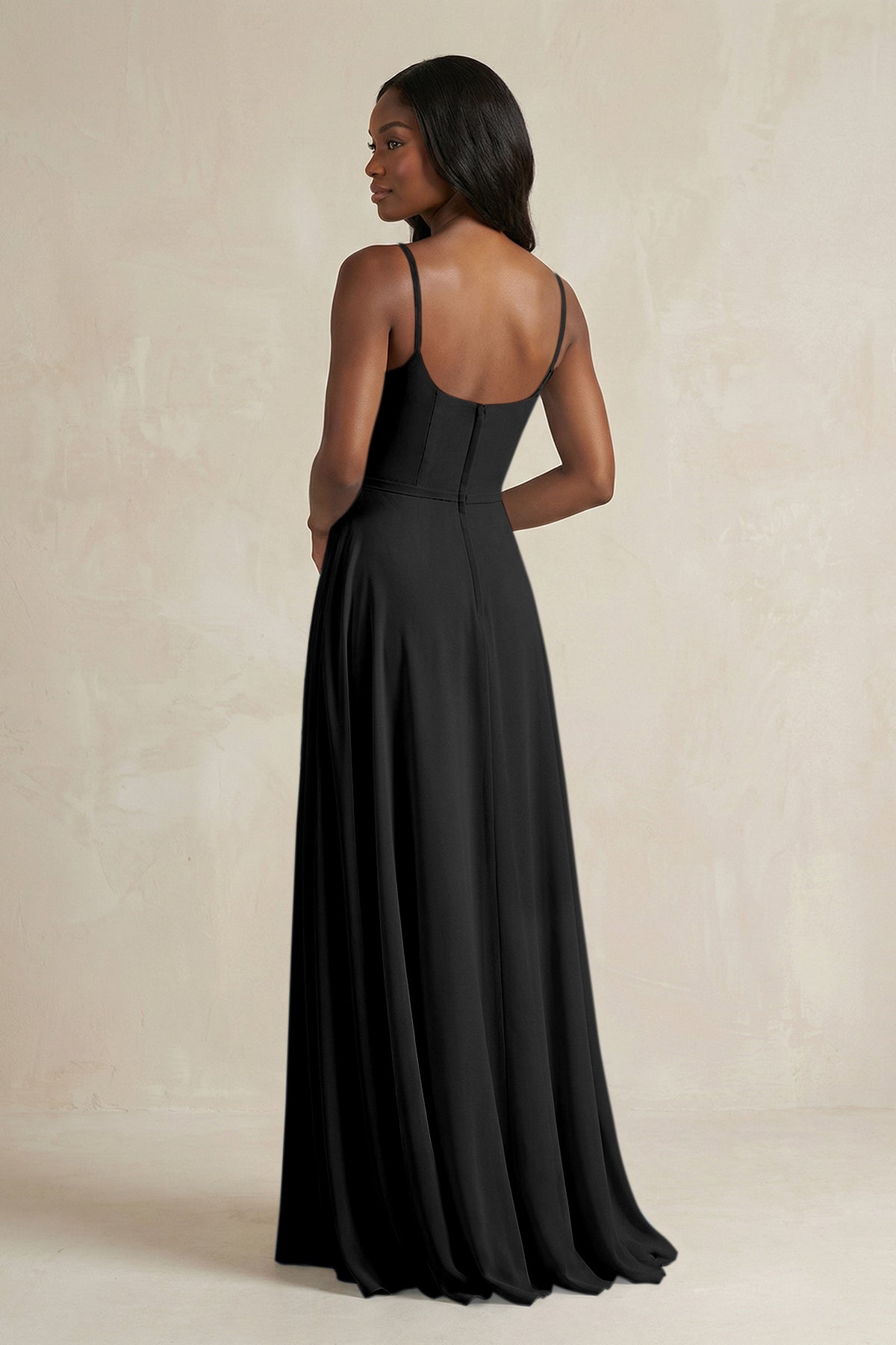 A-Line Spaghetti Straps Chiffon Bridesmaid Dress in Black