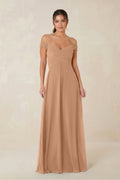A-Line Off-the-Shoulder Chiffon Bridesmaid Dress in Bronzer
