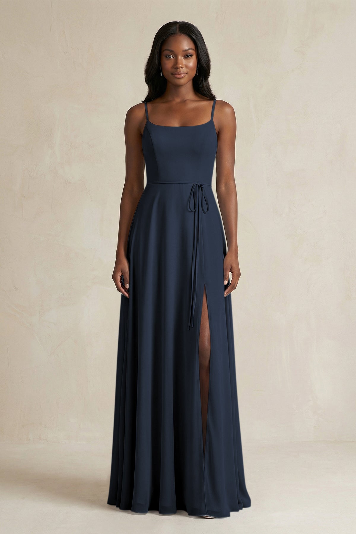 A-Line Spaghetti Straps Chiffon Bridesmaid Dress in Dark Navy