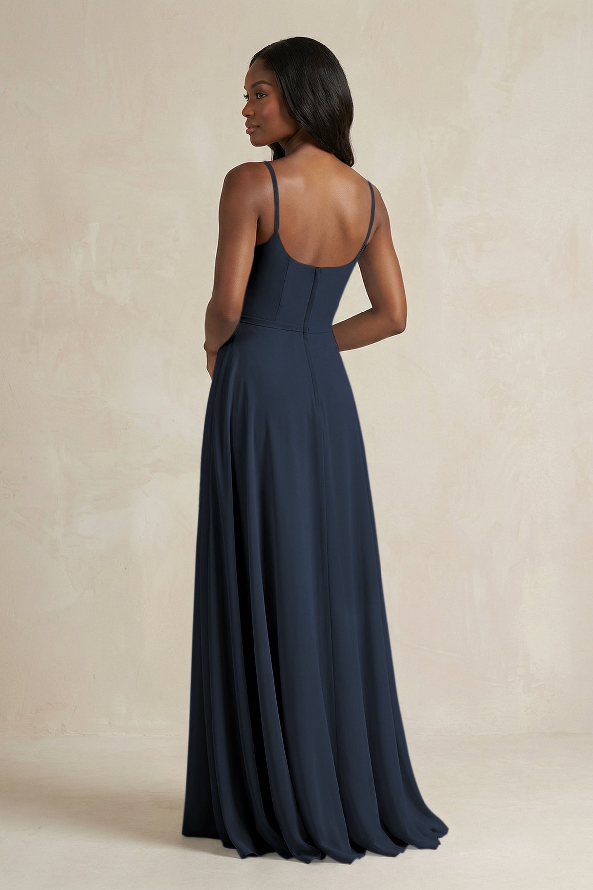 A-Line Spaghetti Straps Chiffon Bridesmaid Dress in Dark Navy