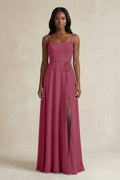 A-Line Spaghetti Straps Chiffon Bridesmaid Dress in Desert Rose