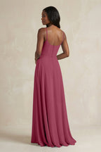 A-Line Spaghetti Straps Chiffon Bridesmaid Dress in Desert Rose