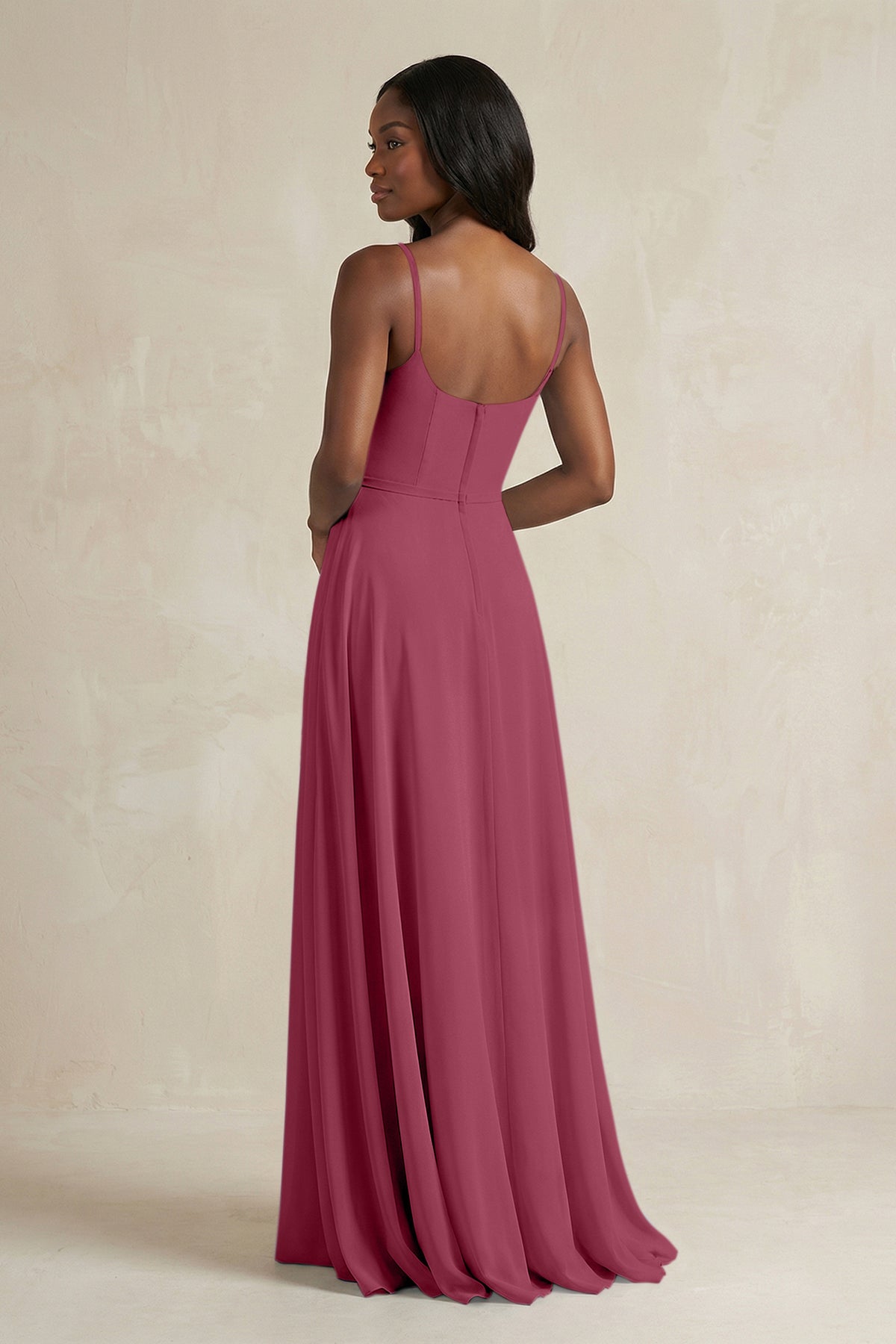 A-Line Spaghetti Straps Chiffon Bridesmaid Dress in Desert Rose