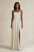 A-Line Spaghetti Straps Chiffon Bridesmaid Dress in Dove Gray