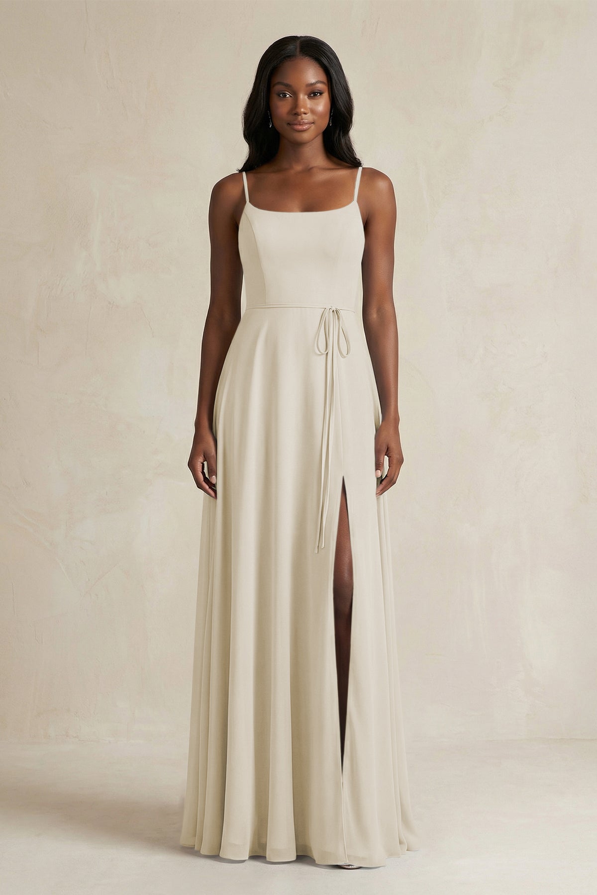 A-Line Spaghetti Straps Chiffon Bridesmaid Dress in Dove Gray
