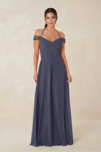 A-Line Off-the-Shoulder Chiffon Bridesmaid Dress in Dusk Blue