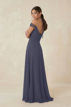 A-Line Off-the-Shoulder Chiffon Bridesmaid Dress in Dusk Blue