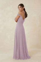 A-Line Off-the-Shoulder Chiffon Bridesmaid Dress in Dusk