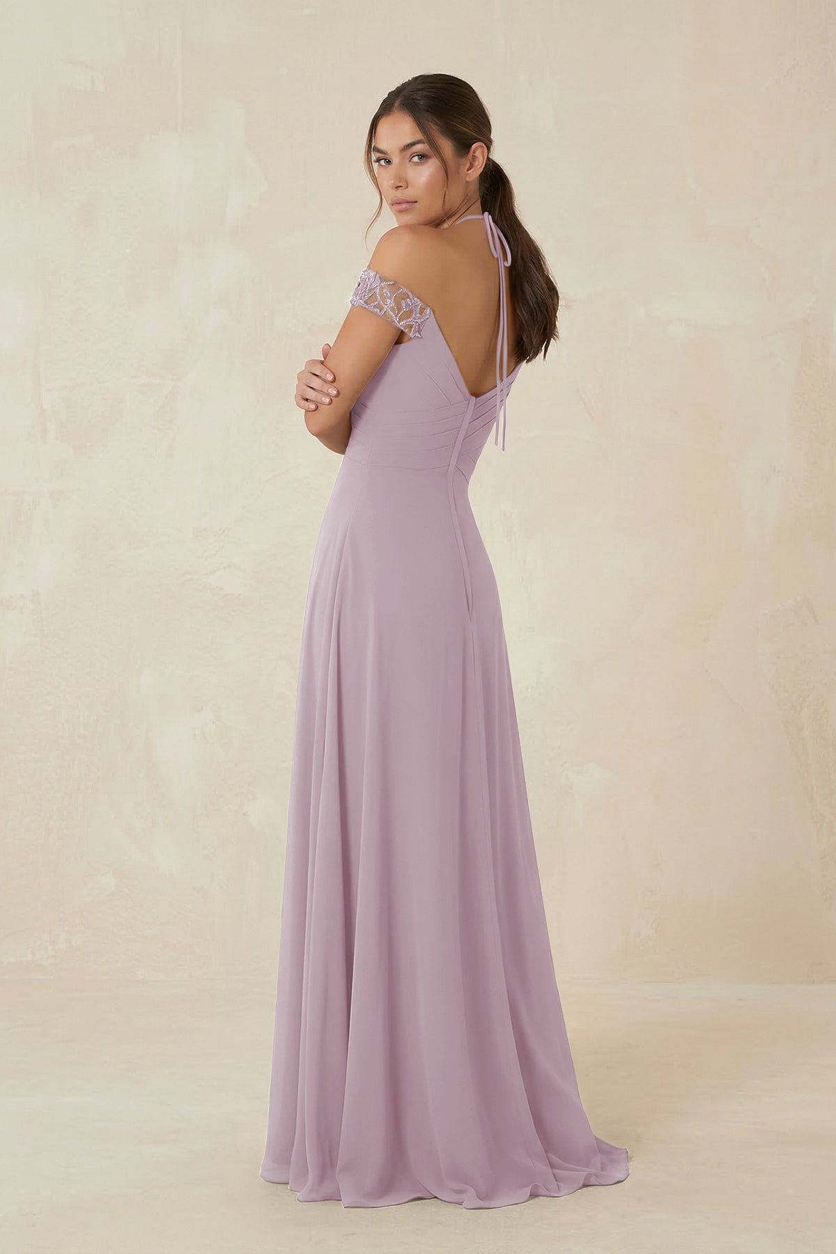 A-Line Off-the-Shoulder Chiffon Bridesmaid Dress in Dusk