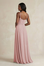 A-Line Spaghetti Straps Chiffon Bridesmaid Dress in Dusty Rose