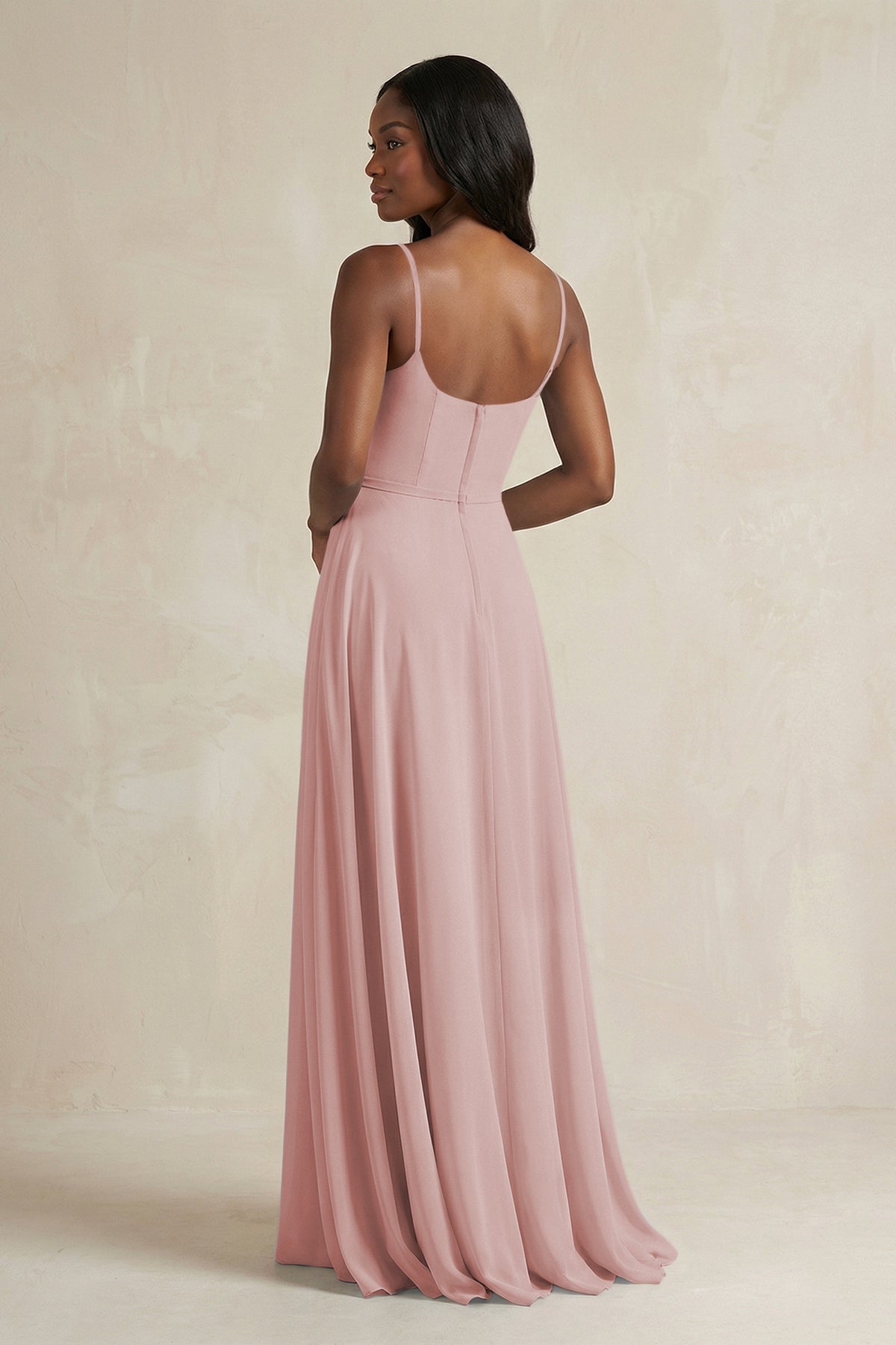A-Line Spaghetti Straps Chiffon Bridesmaid Dress in Dusty Rose