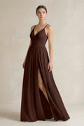 A-Line Spaghetti Strap Chiffon Bridesmaid Dress in Espresso