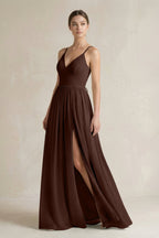 A-Line Spaghetti Strap Chiffon Bridesmaid Dress in Espresso