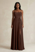 A-Line Spaghetti Straps Chiffon Bridesmaid Dress in Espresso