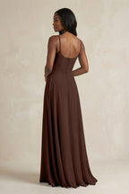 A-Line Spaghetti Straps Chiffon Bridesmaid Dress in Espresso