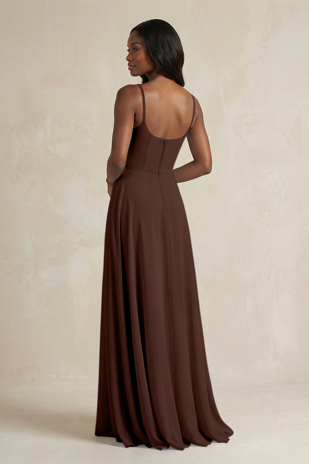 A-Line Spaghetti Straps Chiffon Bridesmaid Dress in Espresso