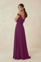 A-Line Off-the-Shoulder Chiffon Bridesmaid Dress in Fig