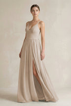 A-Line Spaghetti Strap Chiffon Bridesmaid Dress in Frost