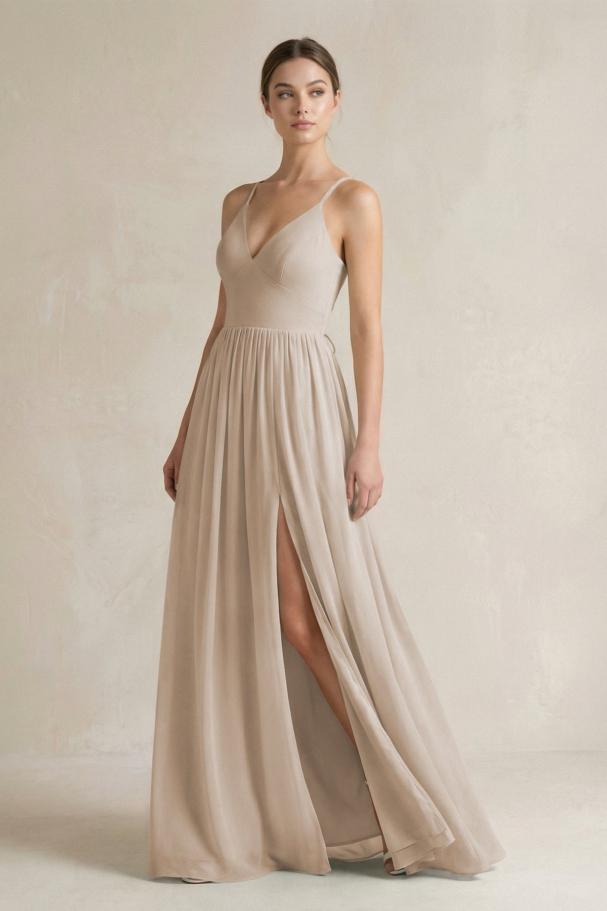 A-Line Spaghetti Strap Chiffon Bridesmaid Dress in Frost