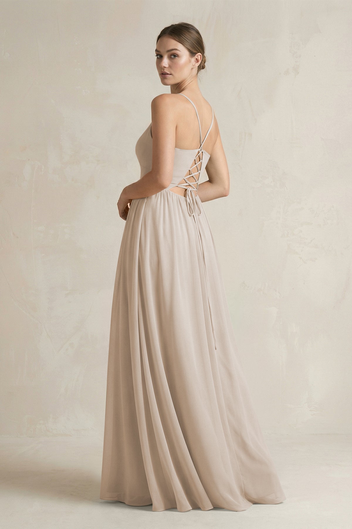 A-Line Spaghetti Strap Chiffon Bridesmaid Dress in Frost