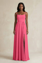 A-Line Spaghetti Straps Chiffon Bridesmaid Dress in Fuchsia
