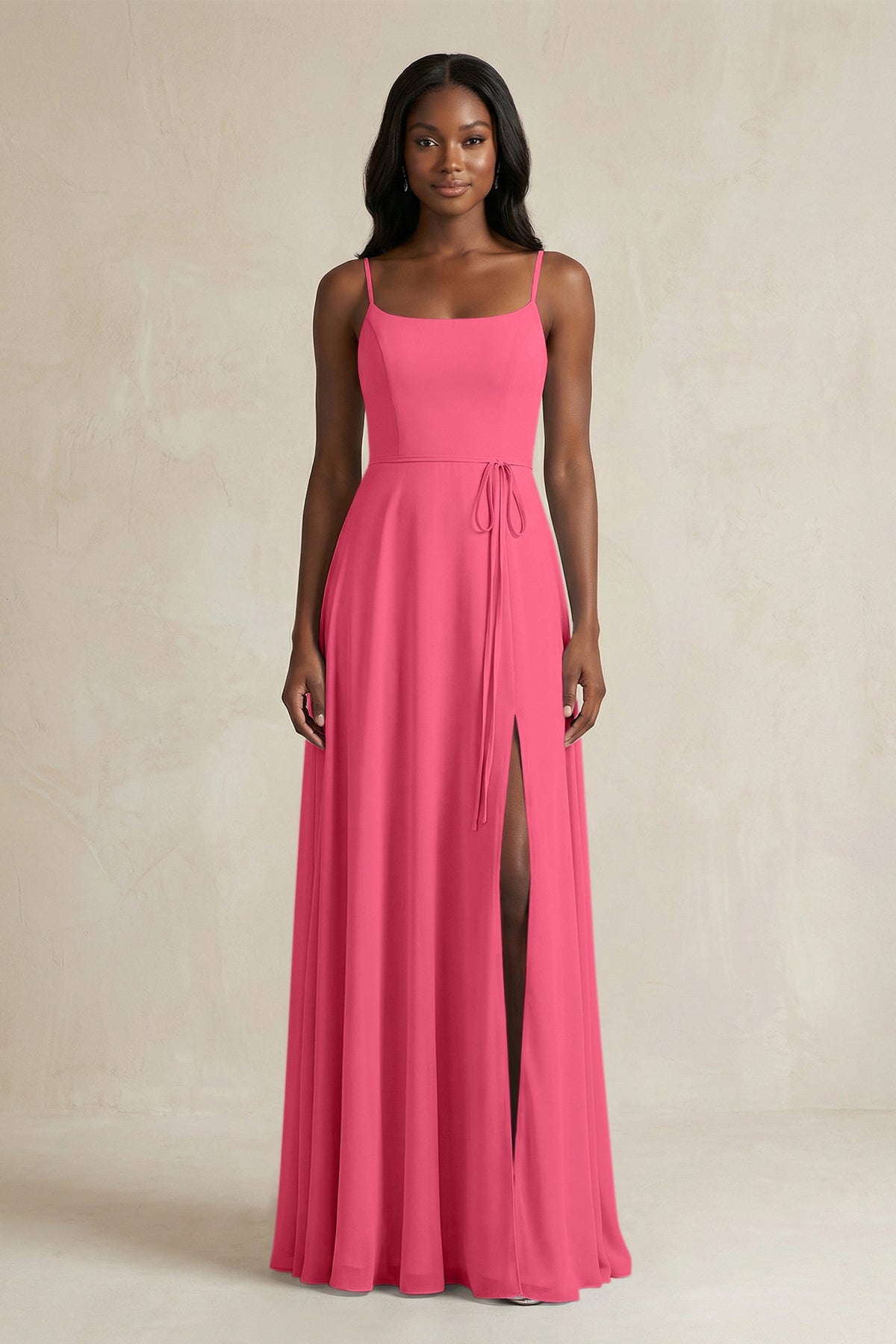 A-Line Spaghetti Straps Chiffon Bridesmaid Dress in Fuchsia