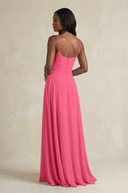 A-Line Spaghetti Straps Chiffon Bridesmaid Dress in Fuchsia