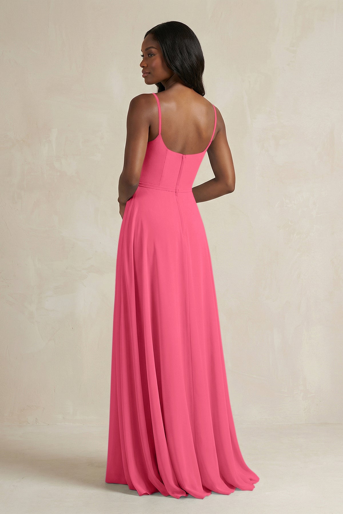 A-Line Spaghetti Straps Chiffon Bridesmaid Dress in Fuchsia