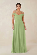 A-Line Off-the-Shoulder Chiffon Bridesmaid Dress in Matcha