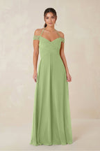 A-Line Off-the-Shoulder Chiffon Bridesmaid Dress in Matcha