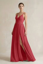 A-Line Spaghetti Strap Chiffon Bridesmaid Dress in Merlot