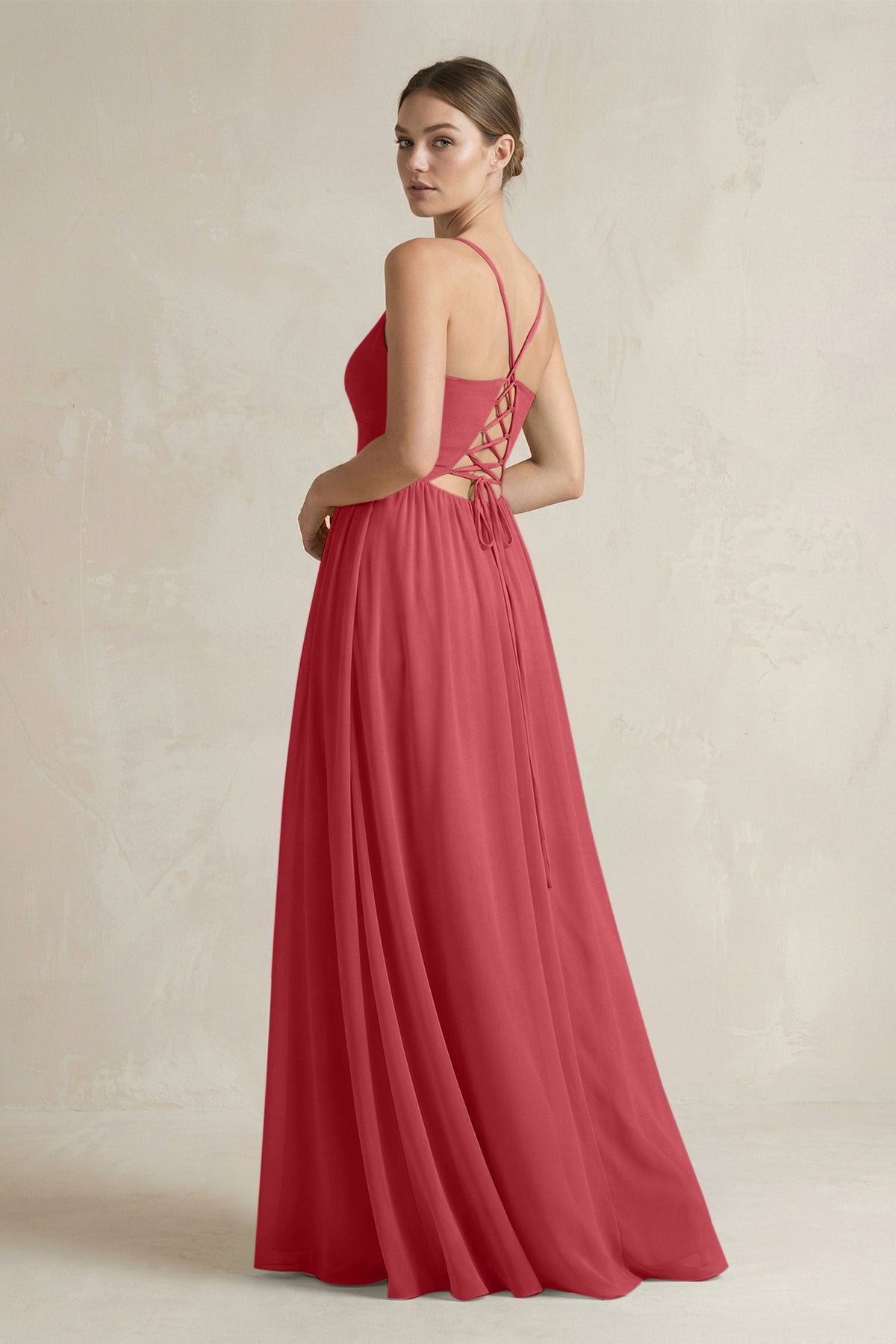 A-Line Spaghetti Strap Chiffon Bridesmaid Dress in Merlot