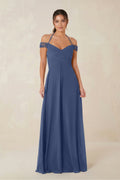 A-Line Off-the-Shoulder Chiffon Bridesmaid Dress in Navy
