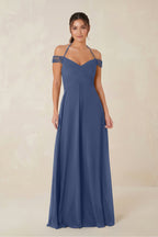 A-Line Off-the-Shoulder Chiffon Bridesmaid Dress in Navy