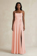 A-Line Spaghetti Straps Chiffon Bridesmaid Dress in Rose Petal