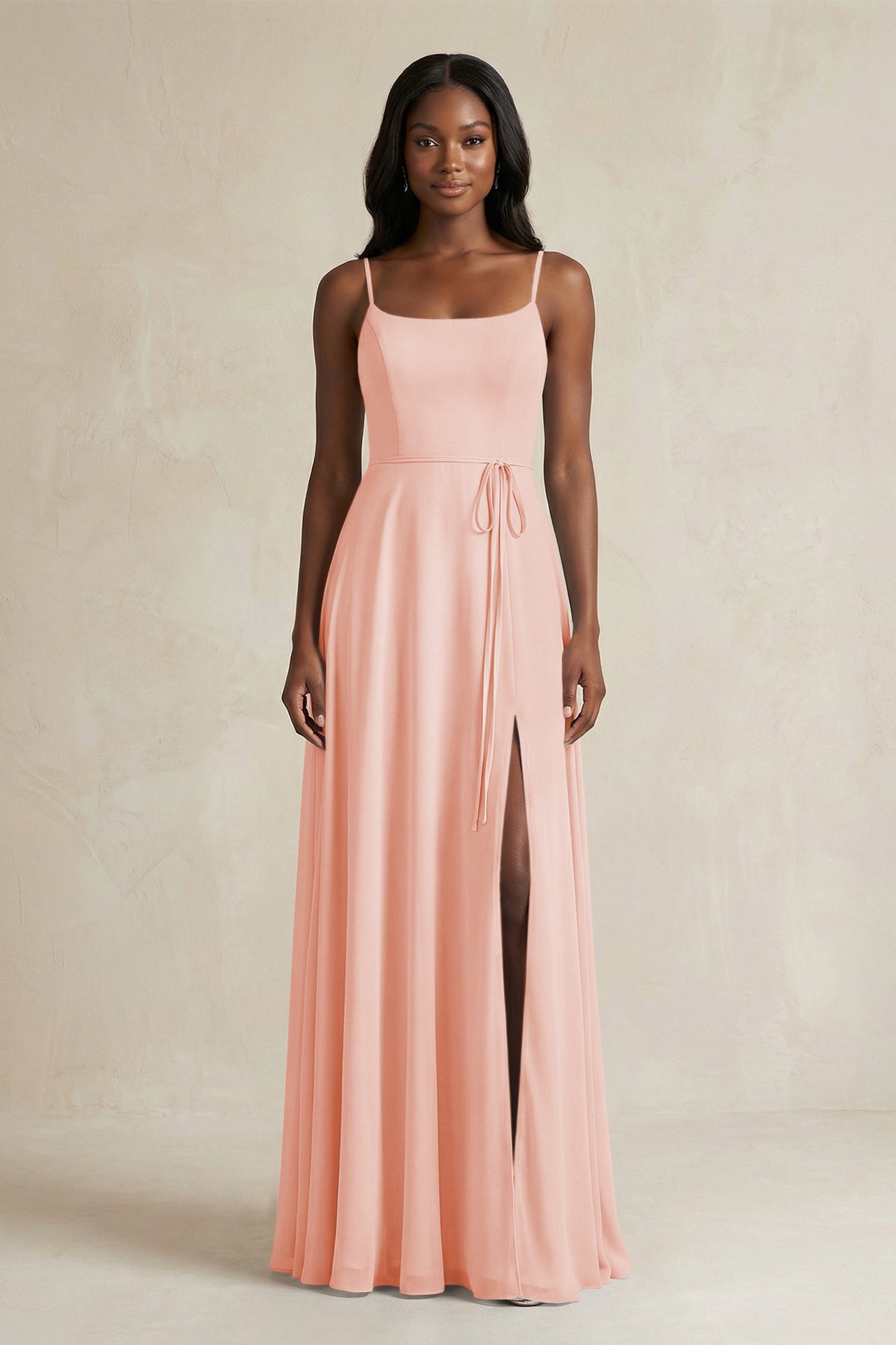 A-Line Spaghetti Straps Chiffon Bridesmaid Dress in Rose Petal