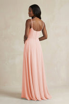 A-Line Spaghetti Straps Chiffon Bridesmaid Dress in Rose Petal
