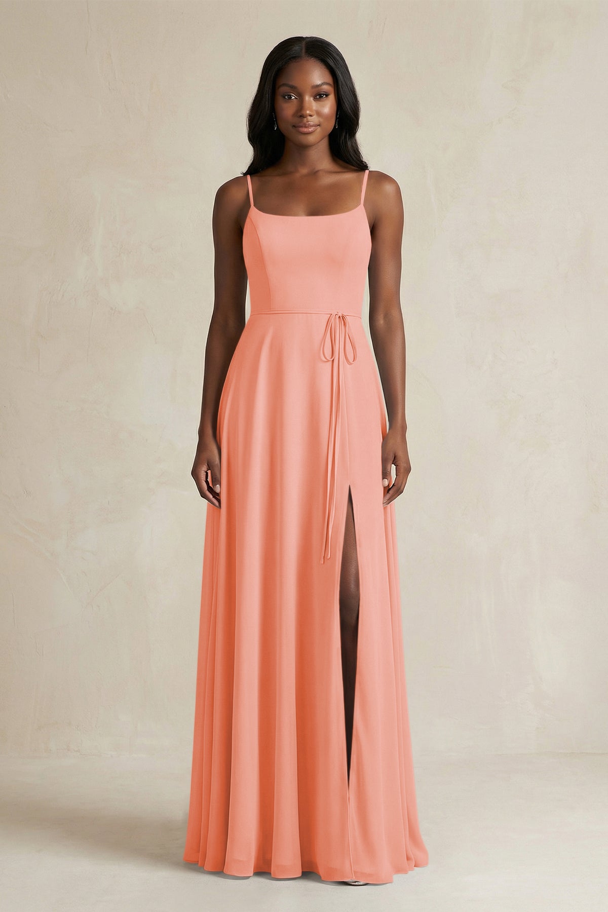 A-Line Spaghetti Straps Chiffon Bridesmaid Dress in Rosette
