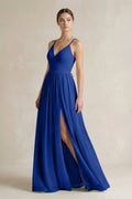 A-Line Spaghetti Strap Chiffon Bridesmaid Dress in Royal Blue
