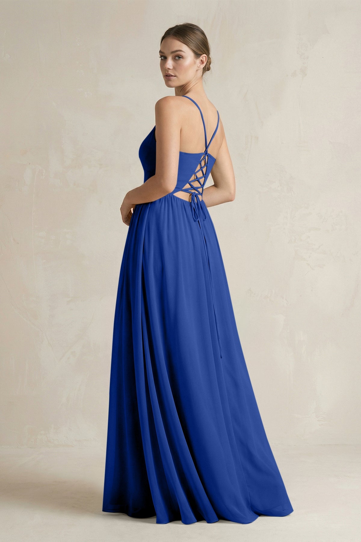 A-Line Spaghetti Strap Chiffon Bridesmaid Dress in Royal Blue