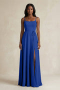 A-Line Spaghetti Straps Chiffon Bridesmaid Dress in Royal Blue