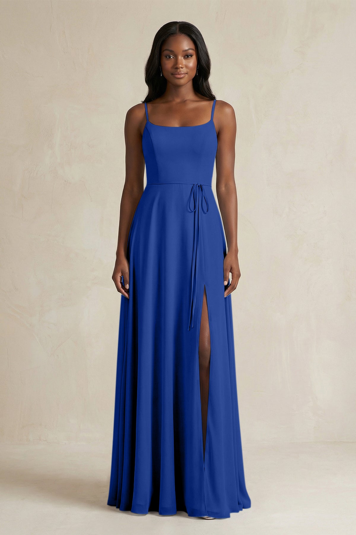 A-Line Spaghetti Straps Chiffon Bridesmaid Dress in Royal Blue