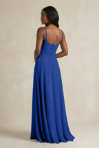 A-Line Spaghetti Straps Chiffon Bridesmaid Dress in Royal Blue