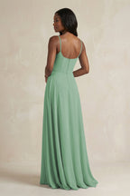 A-Line Spaghetti Straps Chiffon Bridesmaid Dress in Sea Glass