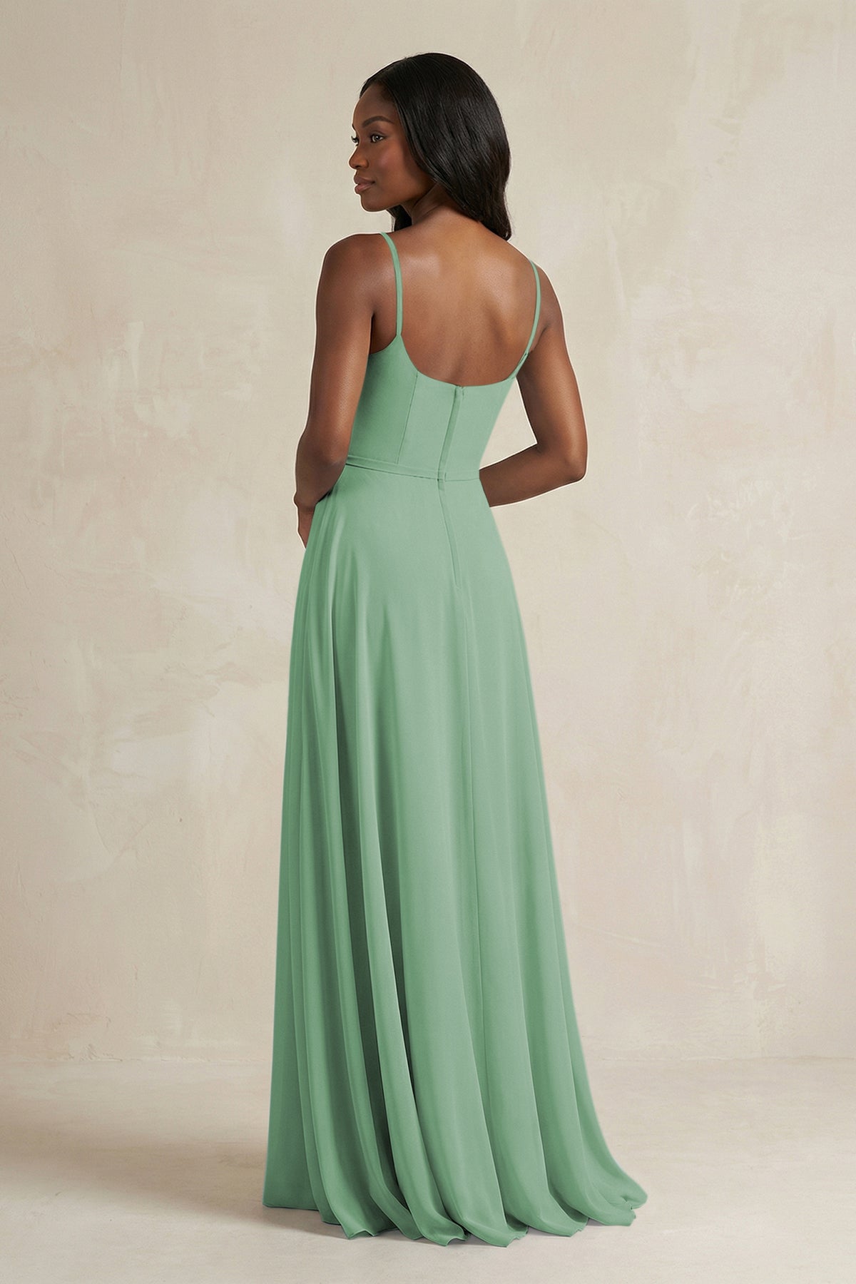 A-Line Spaghetti Straps Chiffon Bridesmaid Dress in Sea Glass