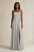A-Line Spaghetti Straps Chiffon Bridesmaid Dress in Silver