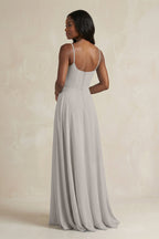 A-Line Spaghetti Straps Chiffon Bridesmaid Dress in Silver