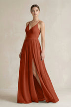 A-Line Spaghetti Strap Chiffon Bridesmaid Dress in Spice