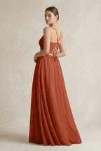 A-Line Spaghetti Strap Chiffon Bridesmaid Dress in Spice